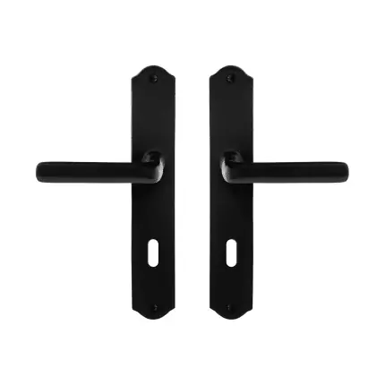 Uitverkoop GPF6235.60 smeedijzer zwarte deurkruk Ilo op schild BB72, 238x41x4mm