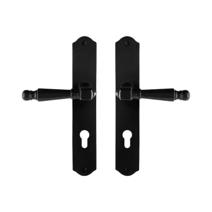 Speciale Aanbieding GPF6210.60 smeedijzer zwarte deurkruk Mela op schild PC72, 238x41x4mm