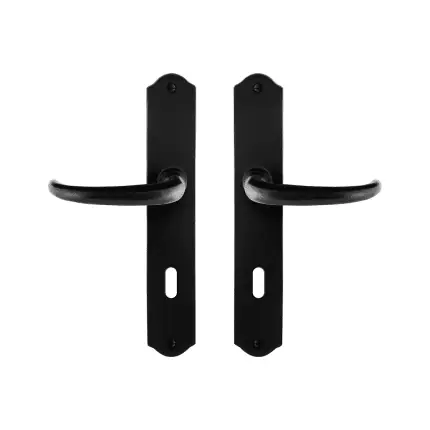 Hoge Kwaliteit GPF6205.60 smeedijzer zwarte deurkruk Uhka op schild BB72, 238x41x4mm