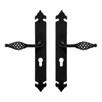 Koopje smeedijzer zwarte deurkruk Tane op l.schild PC55, 291x41x4mm