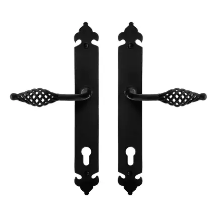 Gereduceerde Prijs smeedijzer zwarte deurkruk Tane op l.schild PC92, 291x41x4mm