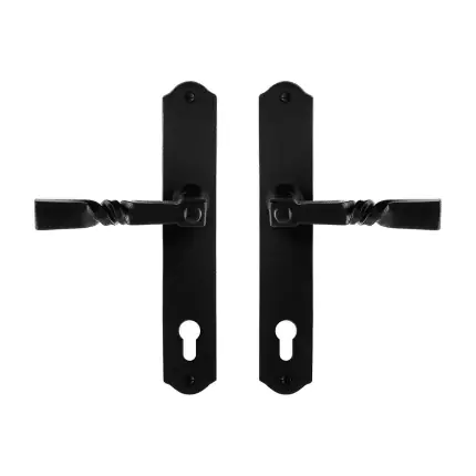 GPF6245.60 smeedijzer zwarte deurkruk Nokka op schild PC92, 238x41x4mm Merkproduct