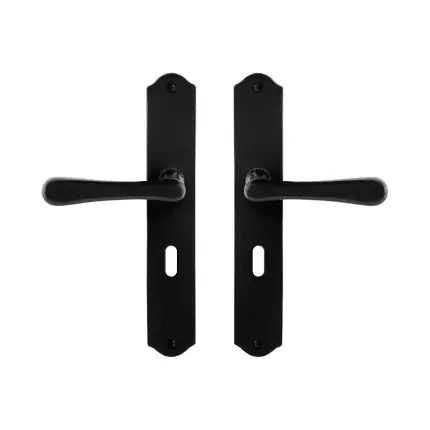 GPF6240.60 smeedijzer zwarte deurkruk Paju op schild BB56, 238x41x4mm Nieuw