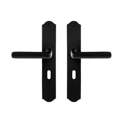 Direct Beschikbaar GPF6235.60 smeedijzer zwarte deurkruk Ilo op schild BB56, 238x41x4mm