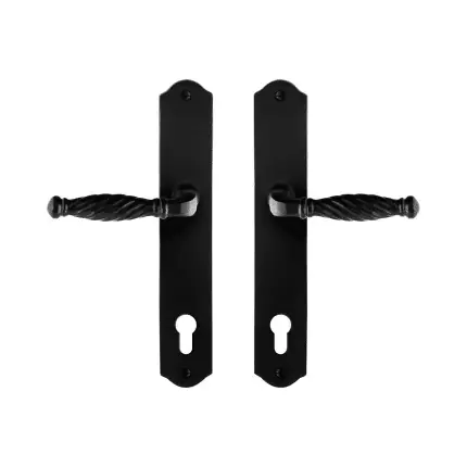 Laatste Versie GPF6225.60 smeedijzer zwarte deurkruk Tuli op schild PC92, 238x41x4mm