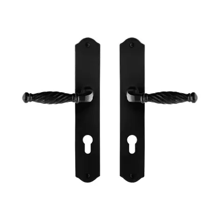 Tijdelijk Beschikbaar GPF6225.60 smeedijzer zwarte deurkruk Tuli op schild PC72, 238x41x4mm