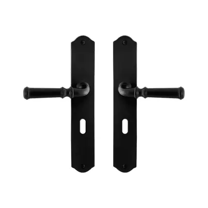 Betrouwbaar GPF6220.60 smeedijzer zwarte deurkruk Meri op schild BB56, 238x41x4mm