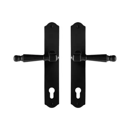 Direct Beschikbaar GPF6210.60 smeedijzer zwarte deurkruk Mela op schild PC92, 238x41x4mm
