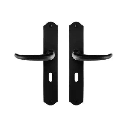 GPF6205.60 smeedijzer zwarte deurkruk Uhka op schild BB56, 238x41x4mm Direct Verzonden