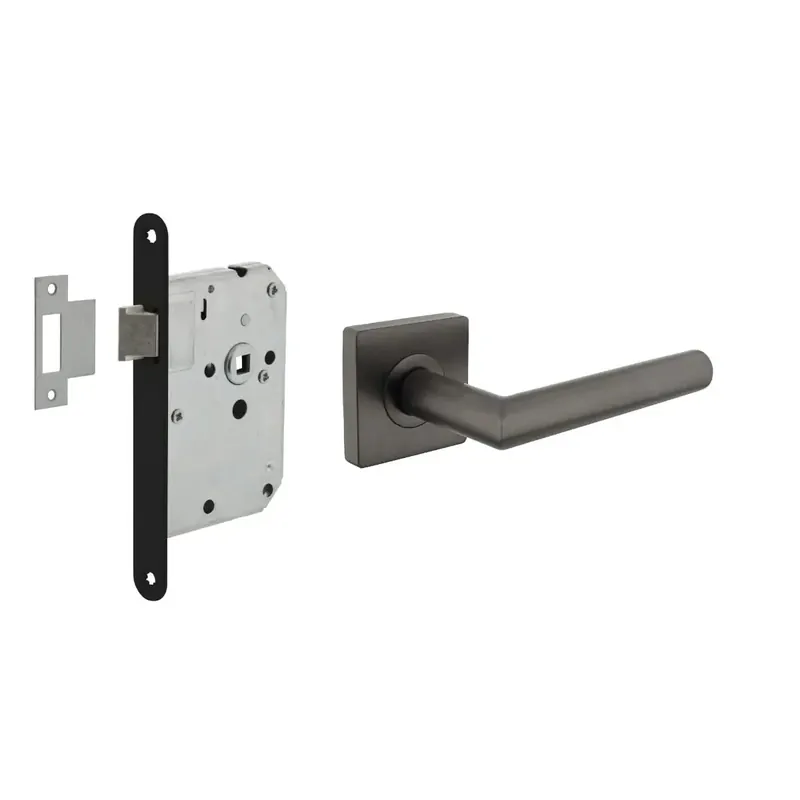 Intersteel Deurbeslag set Loopslot Zwart met deurkruk Bastian vierkant Antraciet Grijs Veilige Betaling
