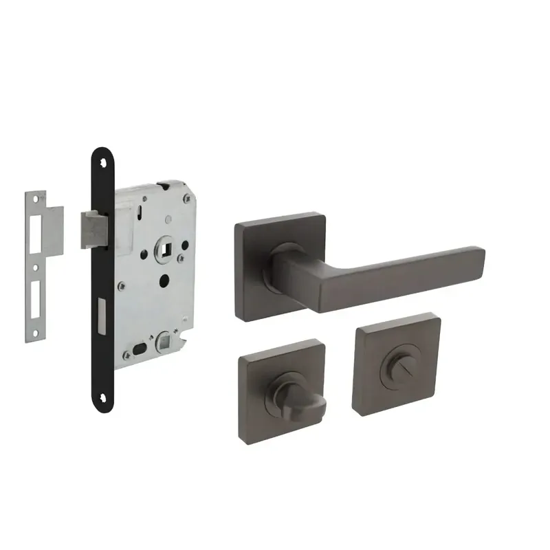 Weekendaanbieding Intersteel Deurbeslag Set Toiletslot 63/8mm Zwart Met Deurkruk Hera en WC-Sluiting Antraciet Grijs