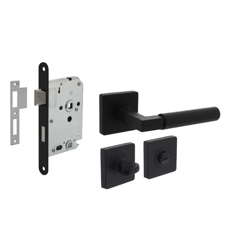 Intersteel Deurbeslag Set Toiletslot 63/8mm Zwart Met Deurkruk Baustil en WC-Sluiting Zwart Dagaanbieding