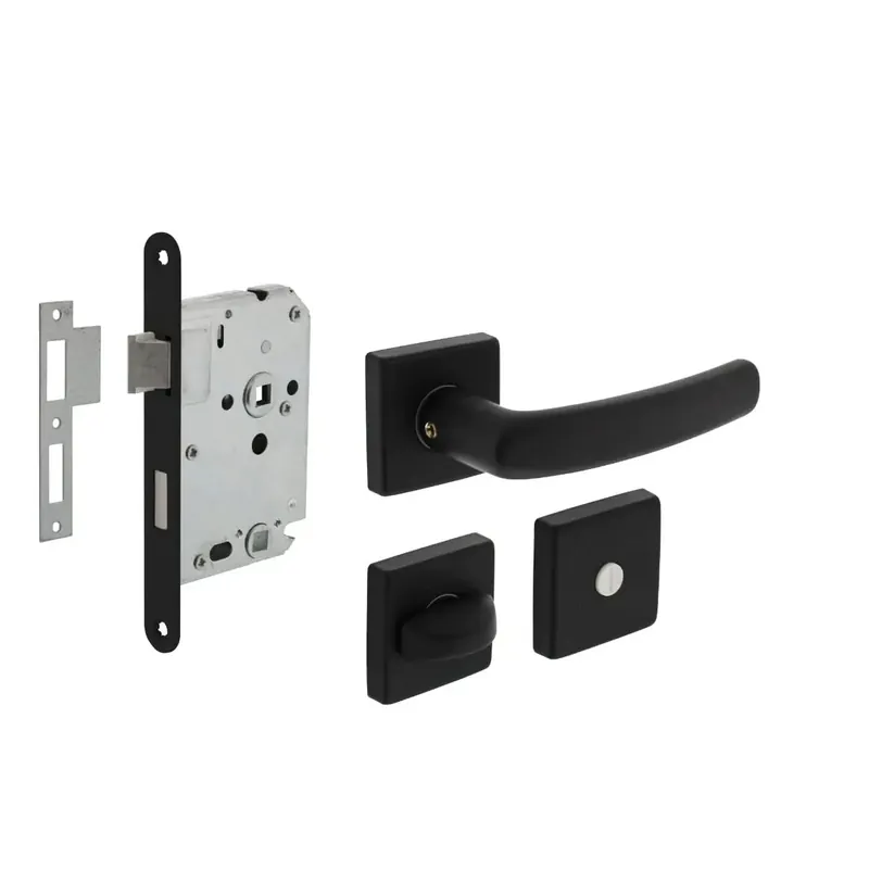 Hete Deal Intersteel Deurbeslag Set Toiletslot 63/8mm Zwart Met Deurkruk Denham en WC-Sluiting Zwart