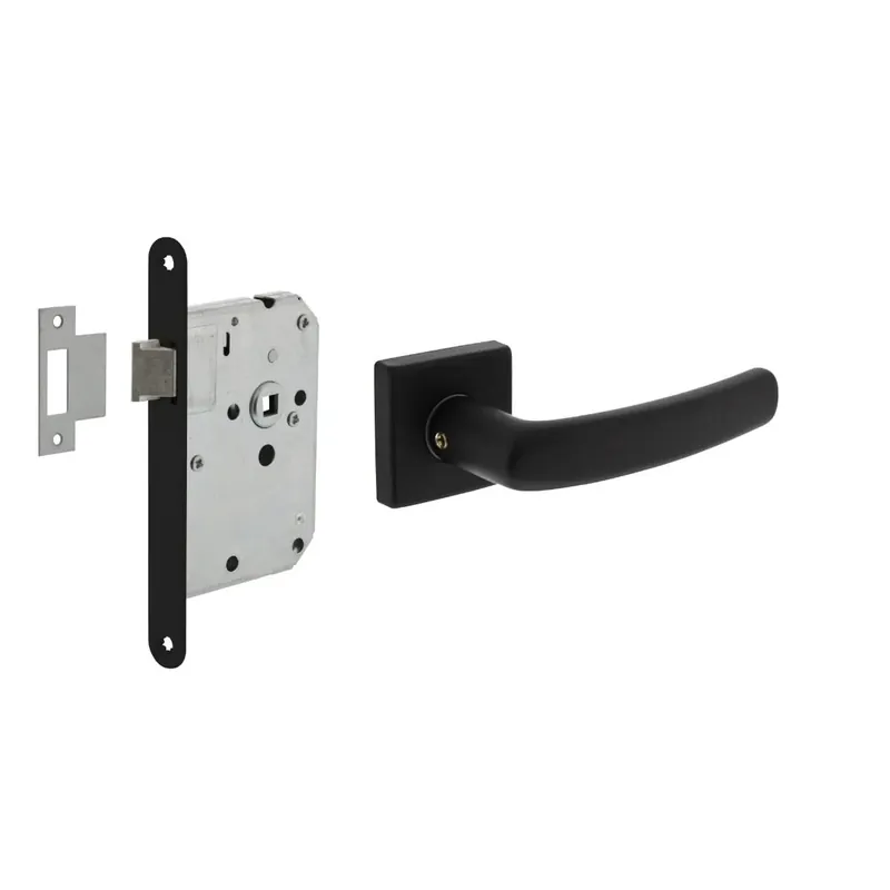 Direct Beschikbaar Intersteel Deurbeslag Set Loopslot Zwart Met Deurkruk Denham Zwart