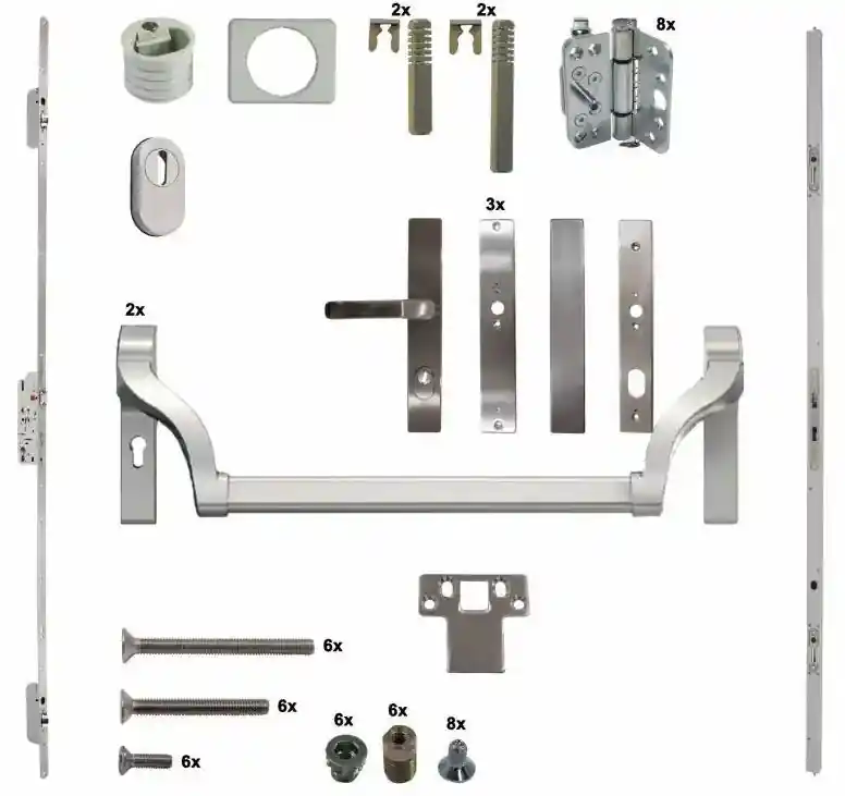 Merkproduct Antipaniek Inbouwset voor dubbele deur Duwstang/Duwstang Serie 010 Automatic RVS voor deurhoogte 1950-3200mm Draairichting 4